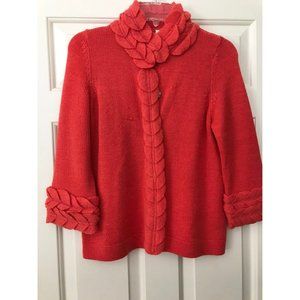 Moth brand orange cardigan sweater with leaf detailing